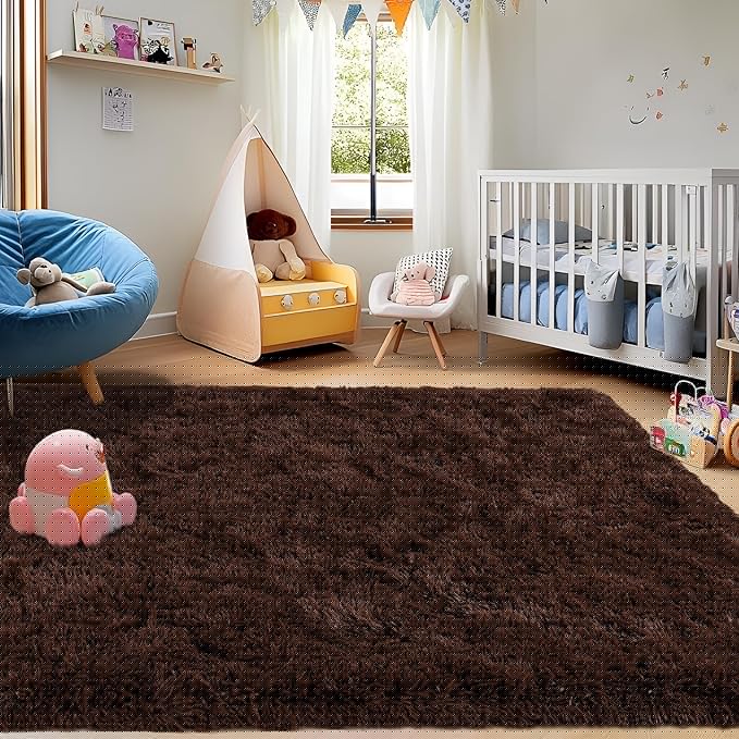Ultra Soft Rugs for Living Room Bedroom, 5x7 Area Rugs for Living Room, Modern Shaggy Carpets Fuzzy Rug for Boys Girls Dorm Nursery Home Decor Aesthetic, Upgrade Non-Slip Durable, Brown