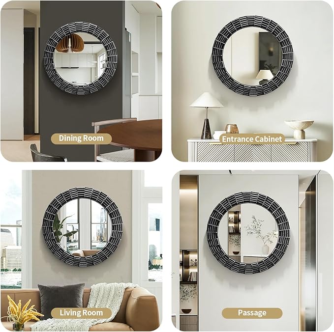 30 Inch Decorative Wall Mirror, Black Mirrors for Wall Decor, Round Wooden Wall Art Mirror, Large Wall Mirrors for Living Room,Bedroom, Bathroom, Entryway