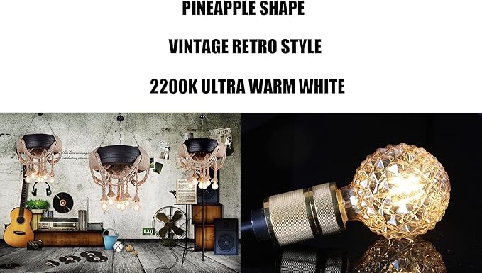 Vintage LED Edison Bulb G30 G95 4W Dimmable LED Filament Bulb Globe Pineapple Shaped Light Bulb 2300K Warm White E26 400LM Equivalent 40W Incandescent (Clear)