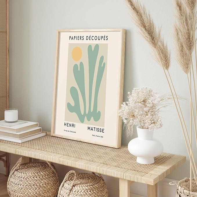 Habseligkeit Sage Green Wall Art Prints, Abstract Matisse Wall Art Exhibition Posters, Vintage Wall Art Prints, Retro Room Decor for Girl's Bedroom 8x10 inch, Unframed