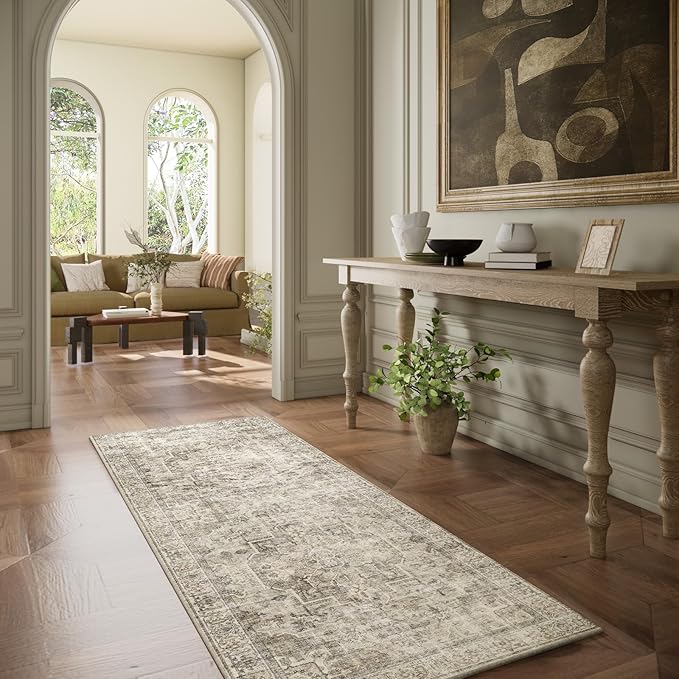 Machine Washable Kitchen Runner Rugs: 2'6"x8' Hallway Rug Non Slip Low Pile Stain Resistant Soft Carpet Runners for Hallways Indoor Entryway Kitchen Laundry Room Bedroom Farmhouse