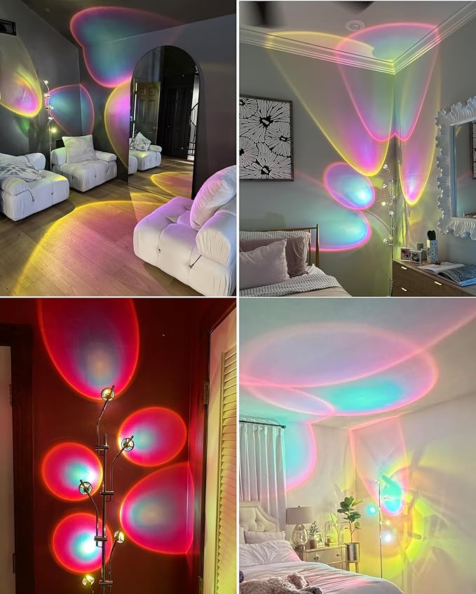 BJLIFE 5 Head Sunset Lamp Projector, Super Bright LED Halo RGB Floor Lamp, 72in Tall Ambient Mood Lighting for Bedroom Living Room Dance Party Holiday Live Streaming, 7 * 5 Filters