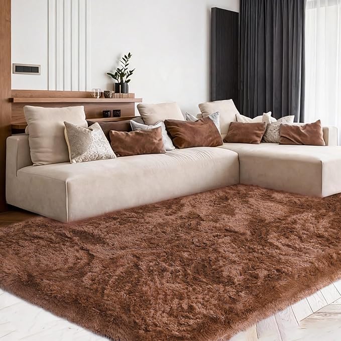 8x10 Area Rugs Living Room, Brown Large Plush Fluffy Bedroom Carpet, Non-Slip Upgraded Indoor Thick Soft Rug, Modern Plush Carpet Suitable for Kids Home Decor Aesthetics Dorm.