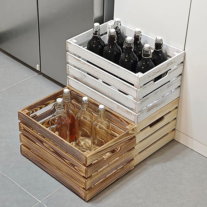 Brown Wooden Crates are Suitable for Storage, Milk Crates, Wine Crates, Festival Decorations, Camping, and Other Multi-Purpose. They are Sturdy and Durable, set of 2 Length of 17.7 inches.