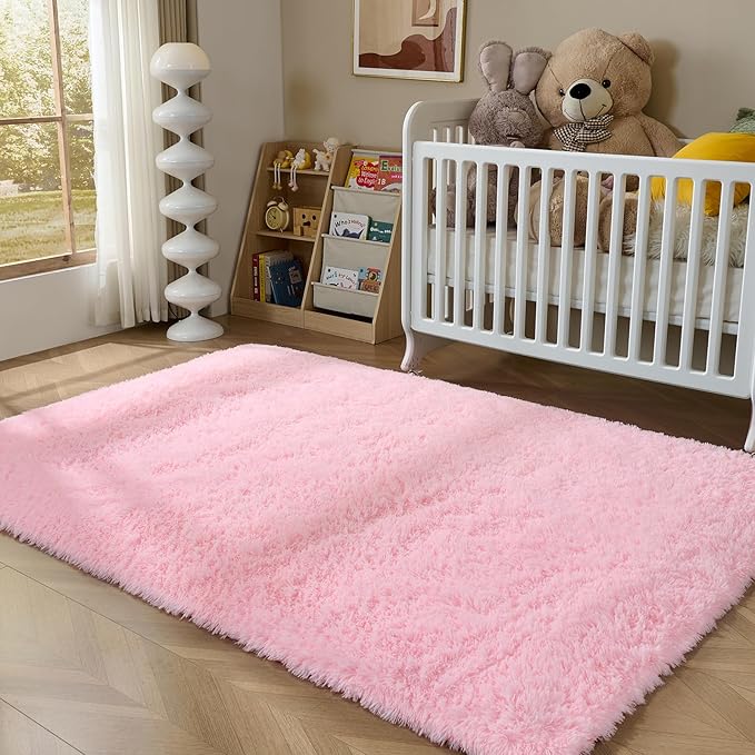 Fluffy Area Rugs for Bedroom - Soft Plush Shag Rug for Living Room Nursery Kids Room - Non Slip Fuzzy Shaggy Floor Carpets for Girls Boys Play Room Dorm Decor (Pink, 8' x 10')