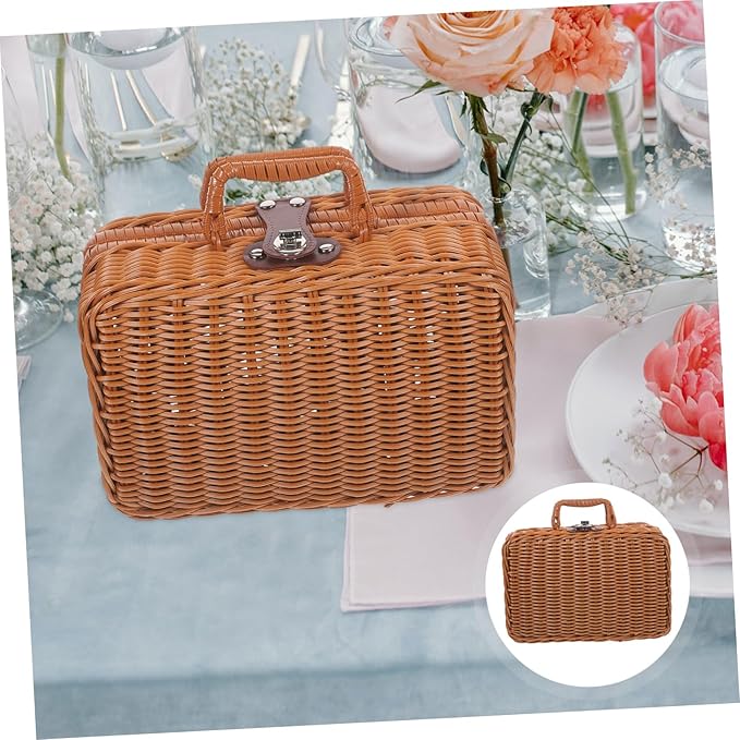 Handwoven Rattan Storage Box Large Decorative Box Lid for Makeup Decorative Shelves