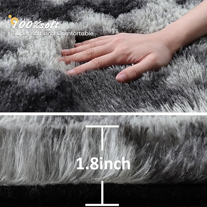 Modern Soft Fluffy Small Shaggy Rug for Bedroom Livingroom Dorm Kids Room Indoor Home Decorative, Non-Slip Plush Furry Fur Area Rugs Comfy Nursery Accent Floor Carpet 5X7 Feet, Tie-Dyed Deep Grey