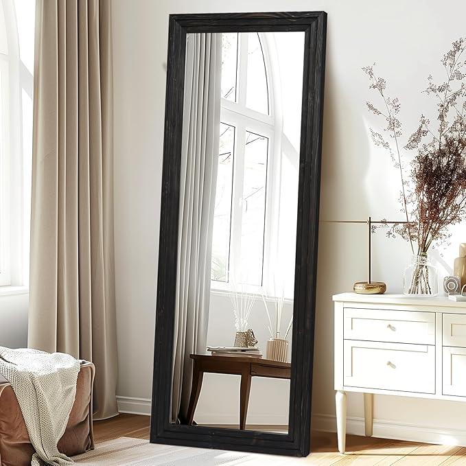 65"x24" Full Length Mirror Solid Wood Frame Floor Mirror for Living Room, Bedroom Hanging or Leaning, Black