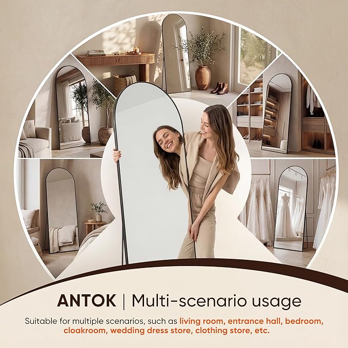 Antok Full Length Mirror, 76"x34" Floor Mirror, Arched Floor Standing Freestanding Arch Full Body Mirrors with Stand for Bedroom, Hanging Mounted for Living Room Cloakroom,Black