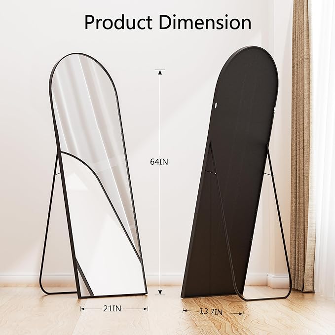 Simple Deluxe Arched Full Length Mirror, 64"×21" Large Floor Mirrors, for Wall Door Bedroom Bathroom Living Room (Black)