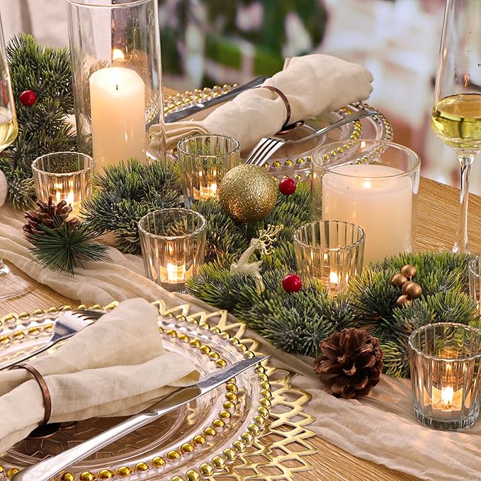 NITIME 8pcs Vintage Ribbed Votive Candle Holders, Glass Candle Holder for Wedding Table Decor, Tea Lights Candle Holder for Table Centerpiece, Christmas, Holiday Decor