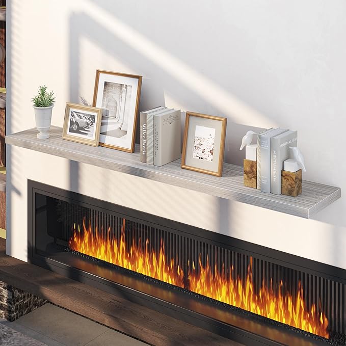 Fun Memories 66 Inch Floating Shelves, 12 Inch Deep Wall Shelf for Fireplace Mantel, Gray Deep Storage Shelves for Home & Office, Long Floating Shelf with Invisible Bracket, Set of 2
