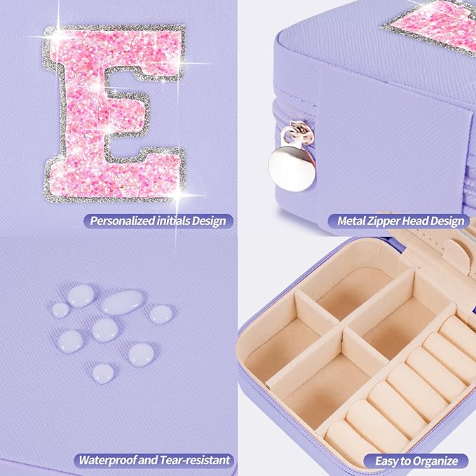 Uygafly Travel Essentials for Women - Travel Accessories Travel Stuff,Mini Jewelry Organizer Jewelry Case for Traveling,Cute Personalized Jewelry Box,Birthday Gifts for Girls Women | Lavender,E