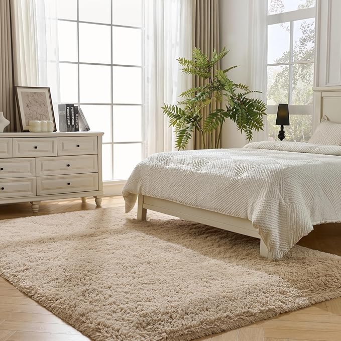 Fluffy Area Rugs for Bedroom - Soft Plush Shag Rug for Living Room Nursery Kids Room - Non Slip Fuzzy Shaggy Floor Carpets for Girls Boys Play Room Dorm Decor (Beige, 5' x 7')