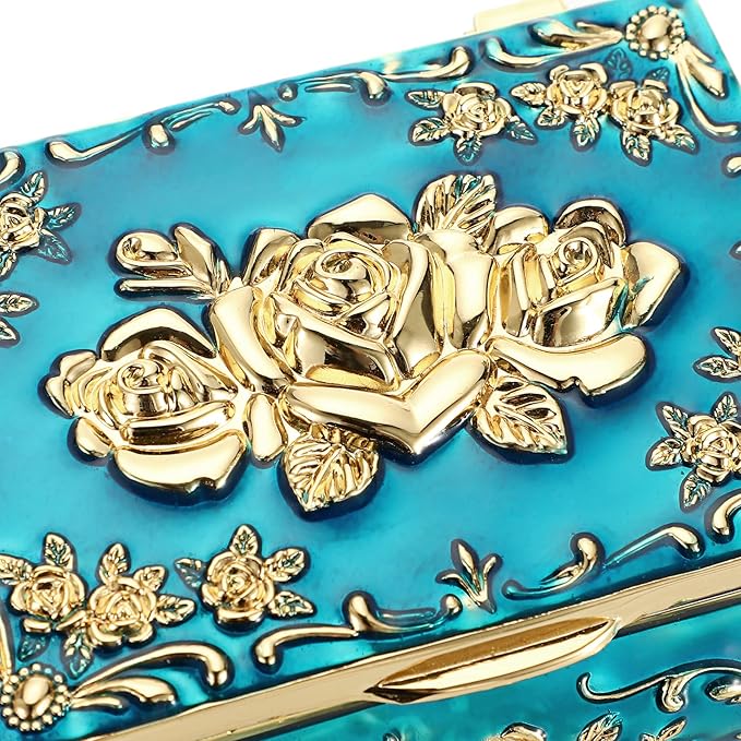 Hipiwe Vintage Metal Jewelry Box Small Treasure Chest Case Trinket Organizer Earrings Necklace Bracelet Storage Box Ring Box Holder Keepsake Box for Women