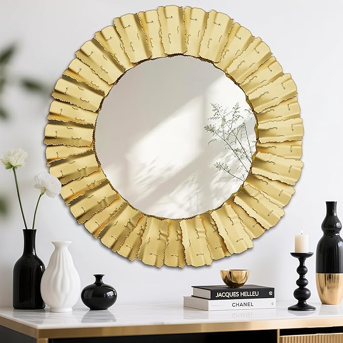 30 Inch Decorative Wall Mirror, Gold Mirrors for Wall Decor, Round Metal Wall Art Mirror, Large Wall Mirrors for Living Room,Bedroom, Bathroom, Entryway