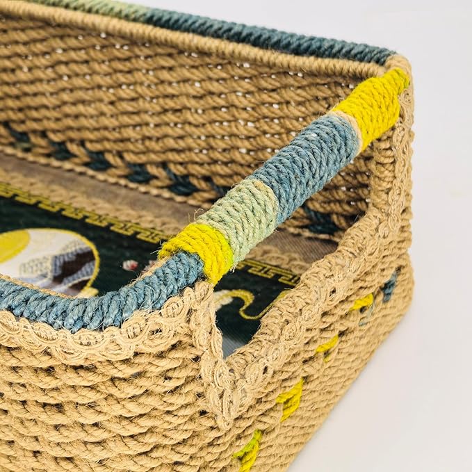 Zenpeace Wicker Large Rectangle Basket, Suitable For Hand-Woven Basket ，In Bedrooms, Kitchens, Bathrooms and Living Rooms, Organizing and Decorating Projects, Storage Various Items ，Bread and Keys