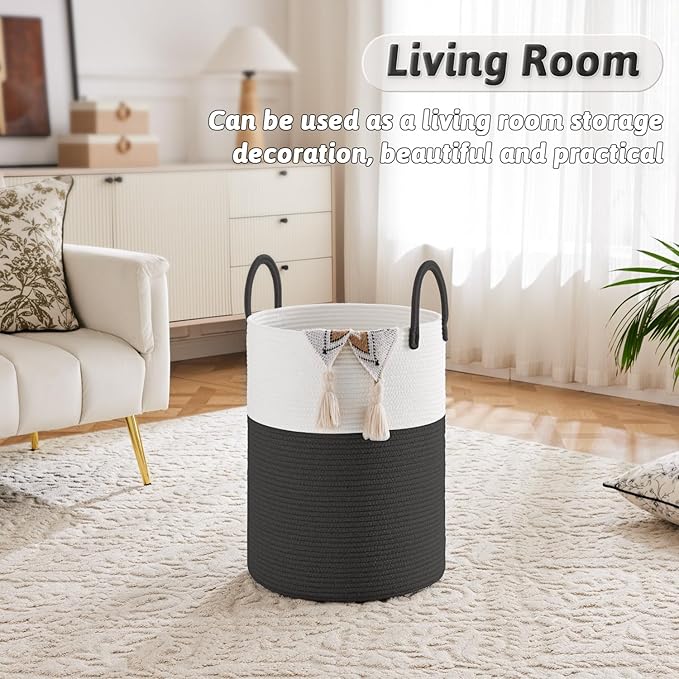 Artfeel Laundry Basket,Woven Cotton Rope Laundry Hamper,40L for Decorative Storage of Dirty Clothes,Toys and Blankets in Bathroom,Baby Room and Living Room