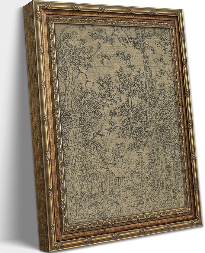 Vintage Gold Framed Wall Art Antique Sketch Landscape Wall Decor Picture Dark Moody Retro Country Farmhouse Gallery Aesthetic Poster Print for Living Room Bedroom Kitchen Shelf 9x11in