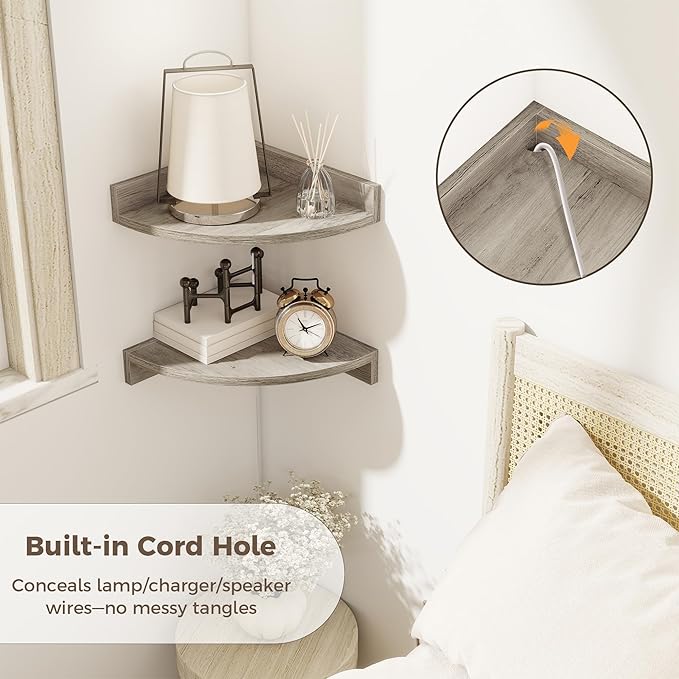 Corner Shelves 3-Pack for Bathroom & Kitchen, Space-Saving Floating Corner Wall Shelf with Easy Installation- Grey