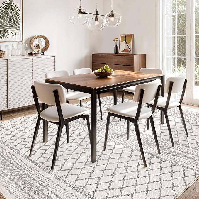 cotiled 9x12 Area Rug Living Room: Washable Boho Rugs with Non Slip Backing Large Soft Indoor Stain Resistant Carpet for Bedroom Farmhouse Dining Room Lightweight Home Decor Beige/Gray
