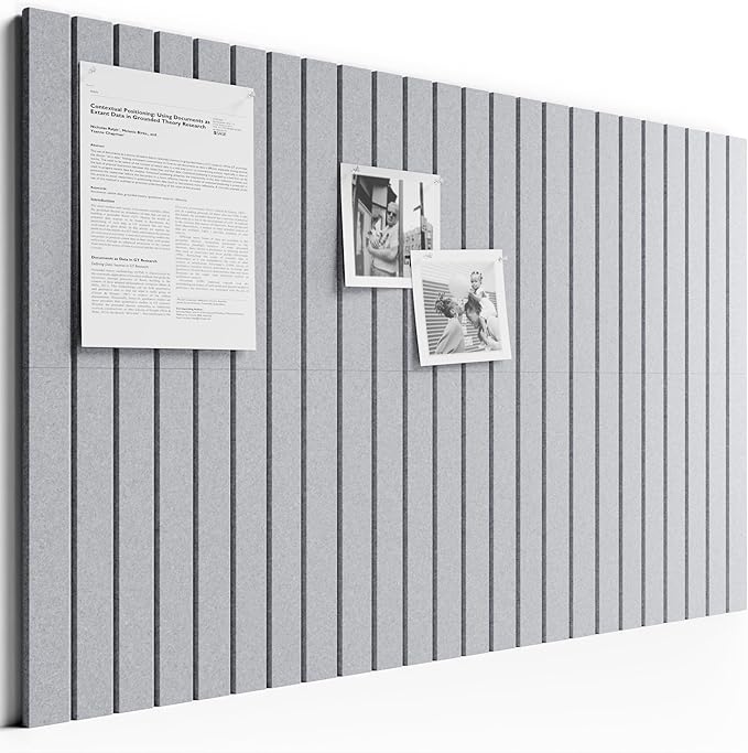 Bumusty Large Cork Board Alternative-36 x 24" Felt Bulletin Board Tiles, with 30 Pushpins, 40 Adhesive Tabs, Fine-Stripe 6-Pack, Cork Boards for Office Push Pin Board Felt Board-Soft Gray