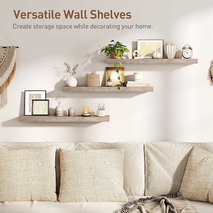 RALGEND Floating Shelves for Wall, 1.5" Thick Wall Shelf Set of 3 with Invisible Brackets, L31.5 x W7.9 Hanging Book Shelves Farmhouse Home Decor for Bathroom, Living Room, Bedroom, Greige 8301BJP3BG