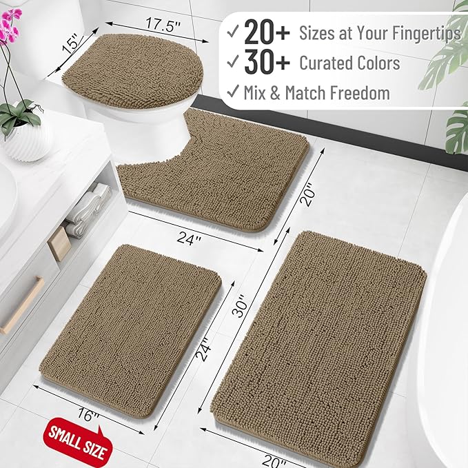 OLANLY Large Bathroom Rugs 44x32, Extra Soft Absorbent Chenille Bath Rugs, Rubber Backing Quick Dry, Machine Washable Bath Mats for Bathroom Floor, Tub and Shower, Home Decor Accessories, Tan
