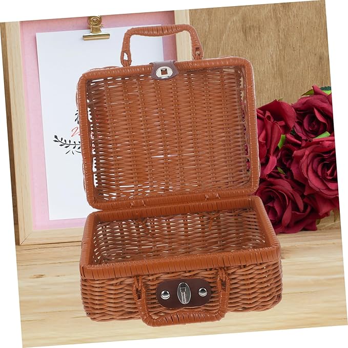 Simulated Rattan Woven Suitcase Retro Storage Case Handwoven Storage Box