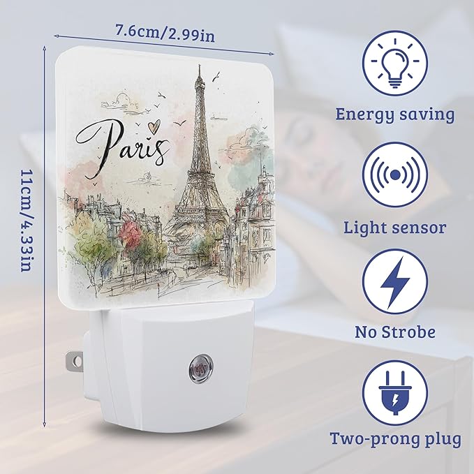Paris Eiffel Tower Night Light, Dusk to Dawn Nightlight with Auto Sensor Lamp Home Indoor Stairway Kitchen Corridor, Night Lights Plug Into Wall Decorative for Boys Girls Women Men Room Gifts