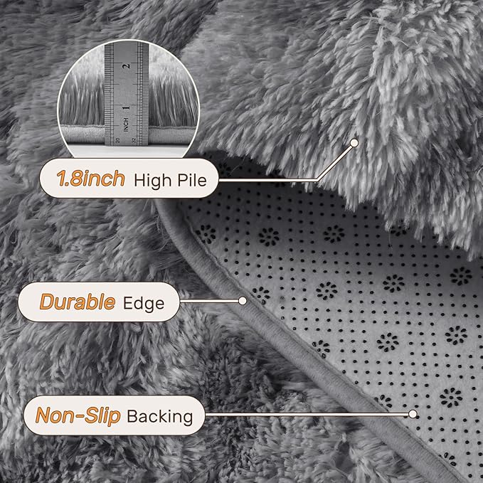 5x7 Ft Large Shag Rug for Living Room Bedroom,Tie-Dyed Ultra Soft Fluffy Furry Area Rug, Aesthetic Carpet for Indoor Floor Home Decor (Grey)