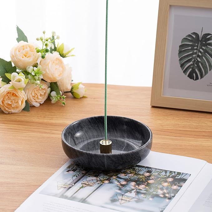 5.91 INCH Incense Holder, 6 in 1 Marble Incense Burner, Incense Holder for Sticks and Backflow Incense Cone, Sage Sticks, Palo Santo Holder, Candy Bowl, Mosquito Coil Holder