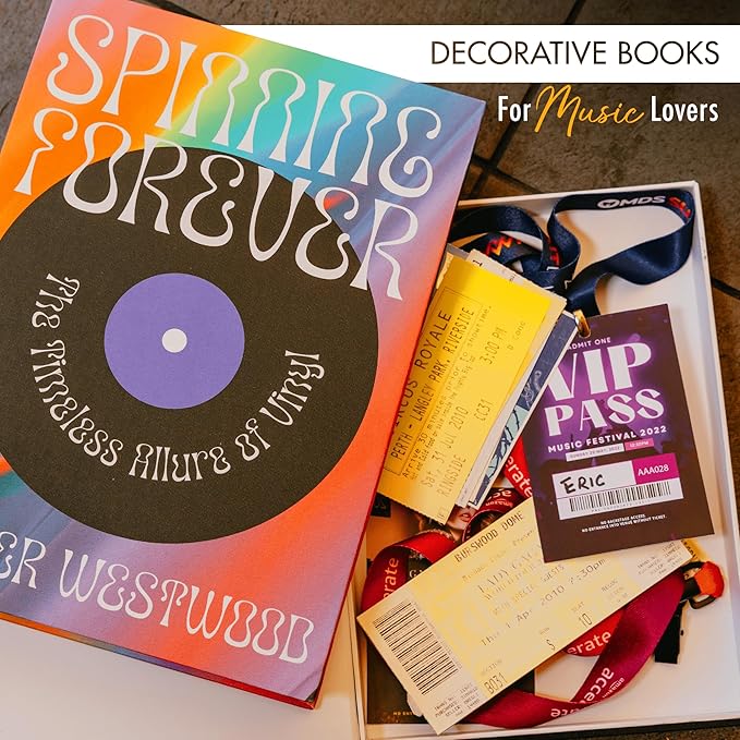 MESMOS Set of 2 Decorative Vintage Coffee Table Books for Music Lovers, Hardcover Fake Books for Decoration, Storage Box & Bookshelf Decor, Vinyl Record & Art Pop Culture Style Home Decoration