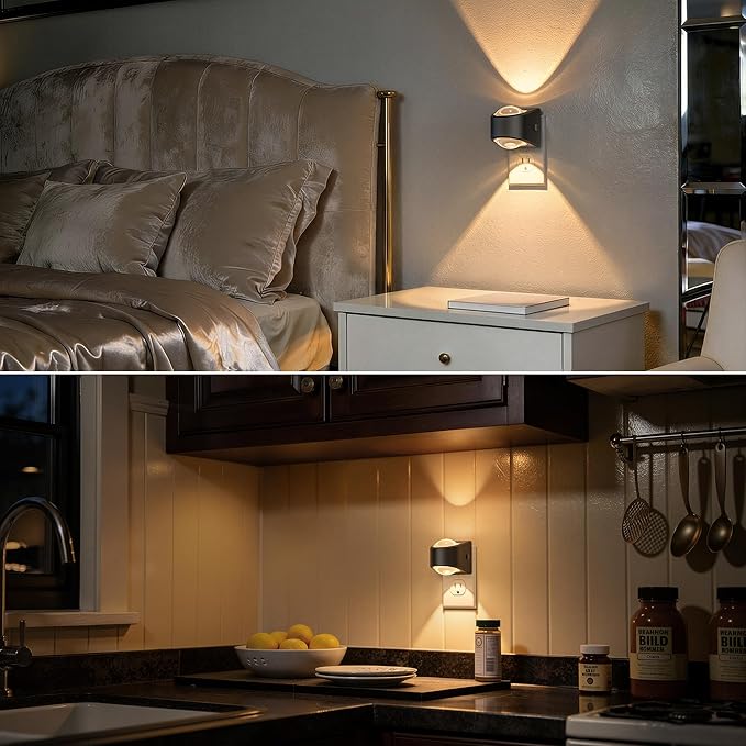 Briignite Projector Night Light, Night Lights Plug into Wall, Soft White for Bedroom, Dimmable Brightness Dusk to Dawn Nightlight for Kids, Nursery, Bathroom, Home Decor, Gaming Room, 2 Pack