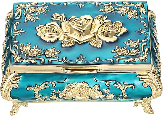 Hipiwe Vintage Metal Jewelry Box Small Treasure Chest Case Trinket Organizer Earrings Necklace Bracelet Storage Box Ring Box Holder Keepsake Box for Women