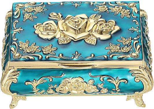 Hipiwe Vintage Metal Jewelry Box Small Treasure Chest Case Trinket Organizer Earrings Necklace Bracelet Storage Box Ring Box Holder Keepsake Box for Women