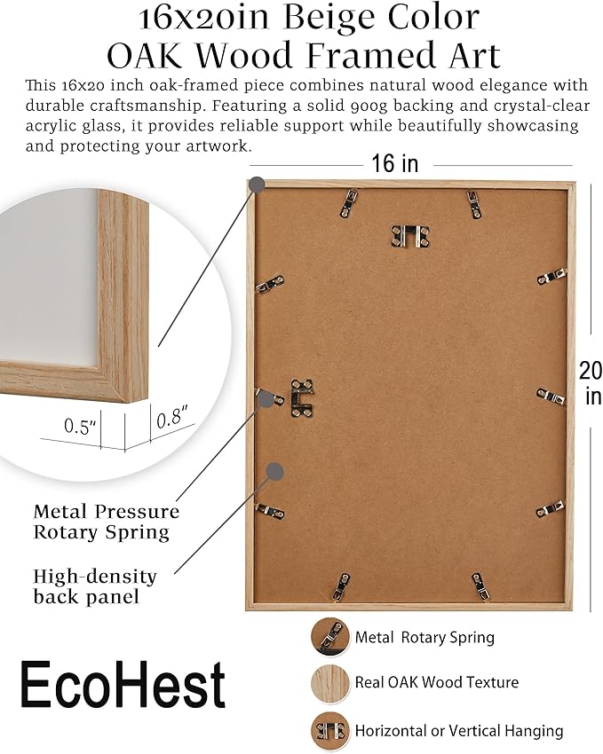 EcoHest Trendy Newspaper Red Boots Framed Wall Art, 16x20 in Large OAK Wood Fashion Icon Canvas Wall Art, Magazine Home Decor, Beige Logs Retro Set of 1 for Bedroom Living Room