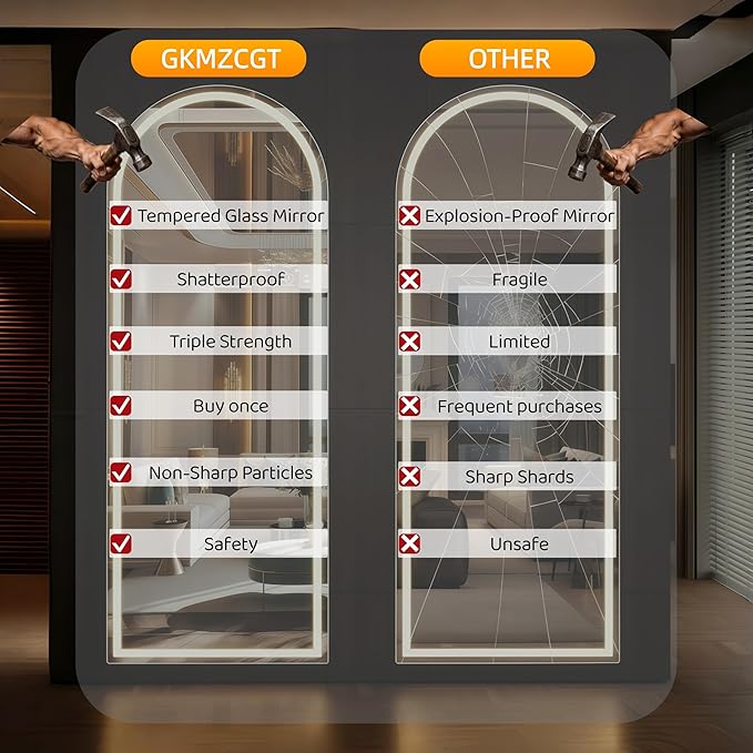 Full Length Mirror with LED Lights 65"x24"Arched Full Body Mirror with Stand Aluminum Alloy Frame, Floor Mirror with Dimming & 3 Color Lighting for Bedroom Dressing Room Tempered Glass Silver