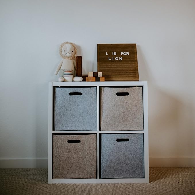 Parker Baby Felt Foldable Storage Cube - 11 Inch Nursery Cubby Bin for Cube Organizer, Closet Organizers and Storage Toy Bin, Rope Baskets Bins for Toy’s Storage - Gray