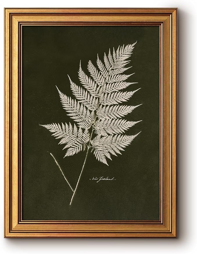 Bzstyleart Vintage Wall Art Decor Bedroom, Vintage Gold Framed Artwork, Fern Leaves Botanical wall Art Living Room, Canvas Picture Painting Room Decor Aesthetic, 12 x 16 Inch