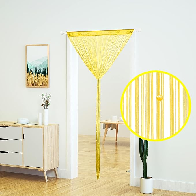 YaoYue Beaded Curtain Door String Curtains for Doorway Tassels Beads Hanging Fringe Hippie Room Divider Window Hallway Entrance Wall Closet Bedroom Privacy Decor (39×110in/100×280cm, Yellow)