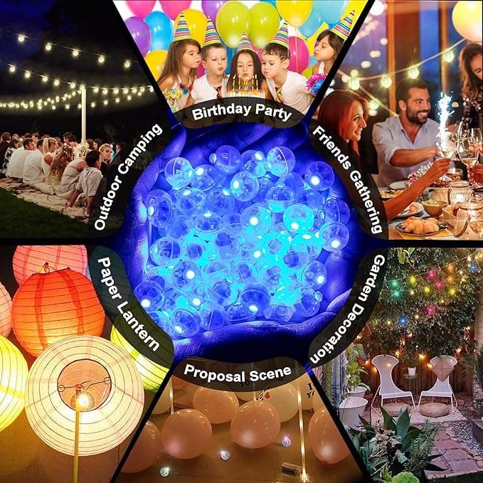 50pcs Blue LED Balloon Light, Round LED Ball Lamp Tiny Led Lighting Decoration for Indoor Outdoor Party Event Fun Wedding Festival Birthday Halloween Christmas Party Supplies