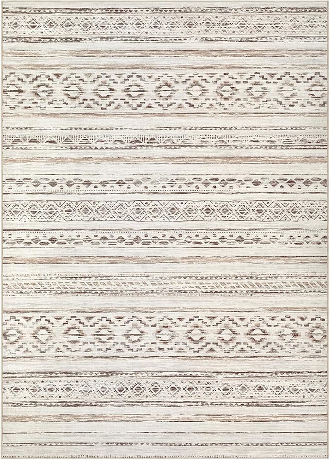 cotiled 5x8 Area Rug Living Room: Washable Boho Rugs with Non Slip Backing Large Soft Indoor Stain Resistant Carpet for Bedroom Farmhouse Dining Room Lightweight Home Decor Cream Brown