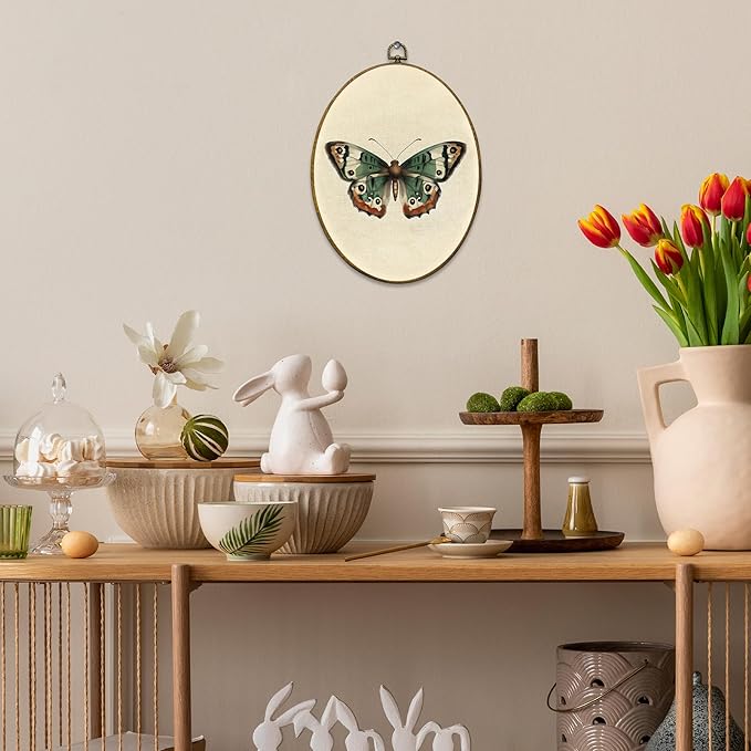 Mcehtle Vintage Butterfly Wall Art Decor, Moody Moth Cottagecore Oval Framed Canvas Prints 8.6x11.4, Sage Green Academia Insect Wall Hanging Artwork Decorations for Gallery Home Bedroom Living Room
