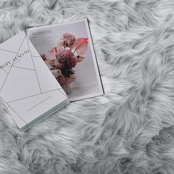 Goolela Grey Area Rug 6x9 Fluffy Fuzzy Shag Rug for Living Room Bedroom Faux Sheepksin Fur Soft Shaggy Luxury Rectangle
