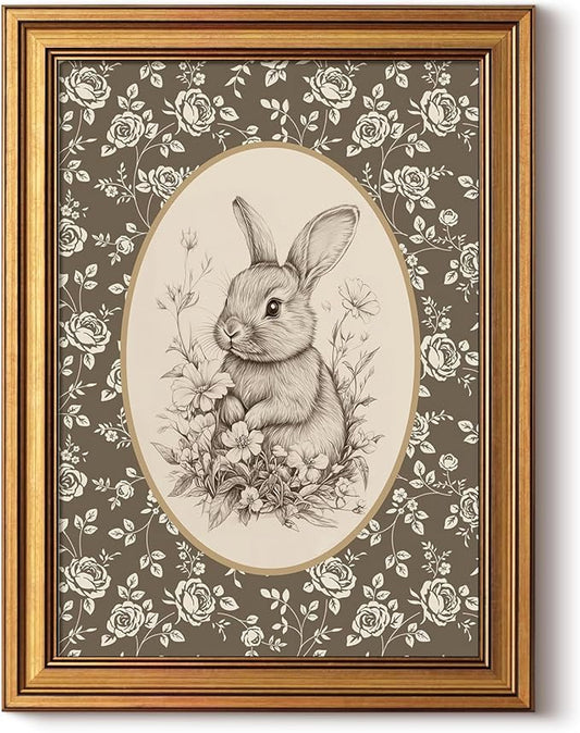 InSimSea Gold Framed Canvas Prints Wall Art, Vintage Nursery Decor, Vintage Rabbit Bunny Sketch Paintings Farmhouse Wall Decor Aesthetic, Neutral Pictures for Bedroom Living Room Shelf, 12x16inch