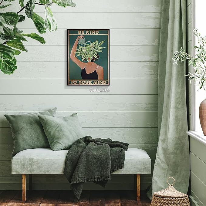 YuzhongART Vintage Be Kind To Your Mind Poster Mental Health Quote Canvas Wall Art Cool Hippie Boho Print Painting Encouragement Gifts for Women Bedroom 12x16in Unframed