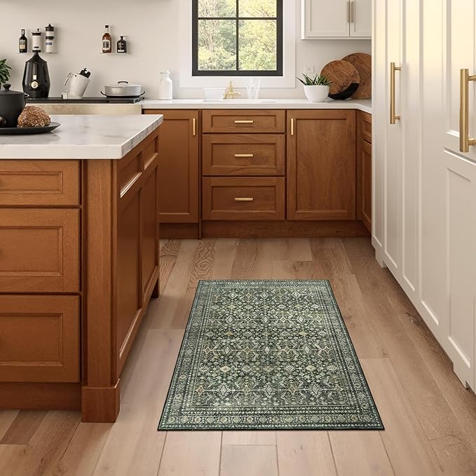Lofus 2x4 Area Rug for Entryway Bathroom, Green Non Slip Washable Kitchen Mats for Floor, Soft Door Mat Indoor Entrance, Small Area Rugs, Farmhouse Carpet for Entry Living Room Bedroom