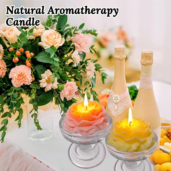 4 Pack Peony Flower Shape Candles for Women - Aromatic Pastel Aesthetic Candle with Fragrance - Christmas Gift for Friends Colleagues and Classmates (3 inch)