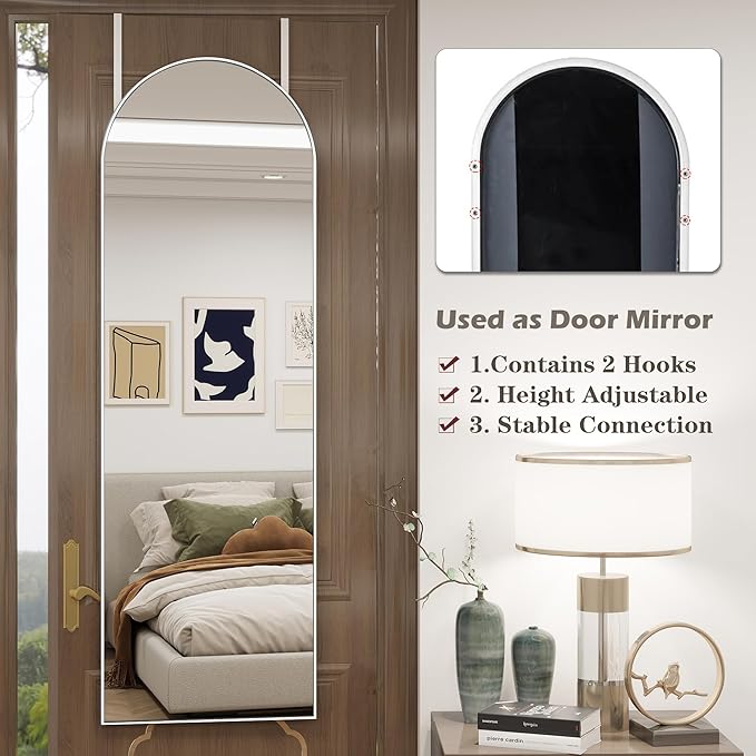 Door Mirror, Arched Full Length Mirror Over The Door, 16"x 50" Hanging Mirrors, Wall Mirrors,White
